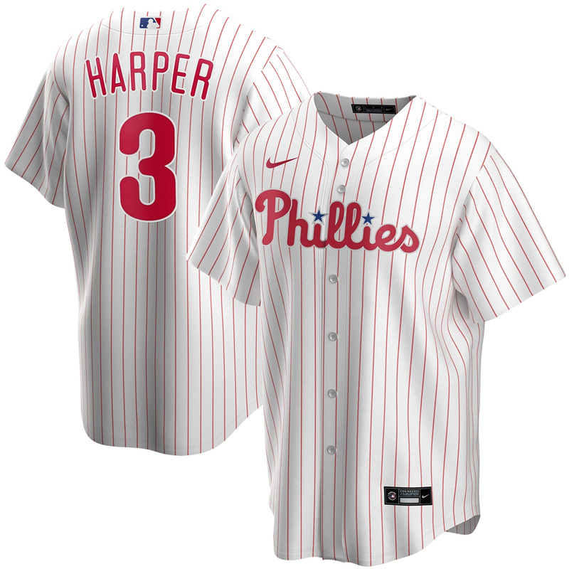 2020 MLB Men Philadelphia Phillies #3 Bryce Harper Nike White Home 2020 Replica Player Jersey 1